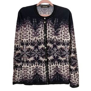 Roberto Cavalli Cardigan Womens IT 44 Wool Cashmere Silk Printed Nordic Artsy